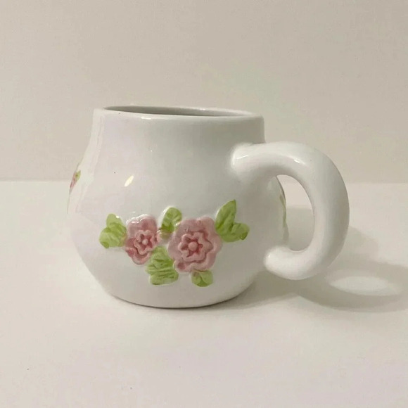 Vtg White Ceramic Kitty Cat Pink Flowers  Tea Bag Holder Cup Mug Small Chip - Picture 5 of 16